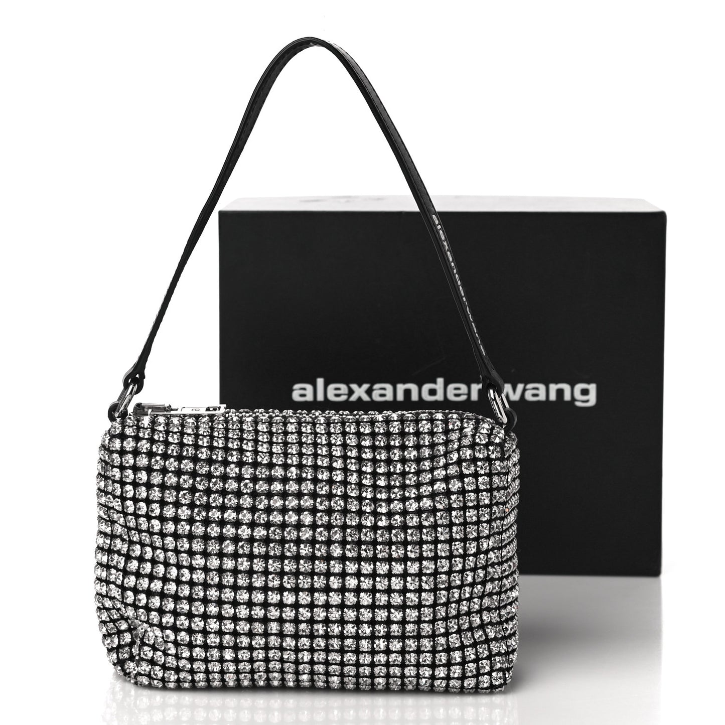 Mesh Crystal Rhinestone Mini Heiress Pouch Black Silver