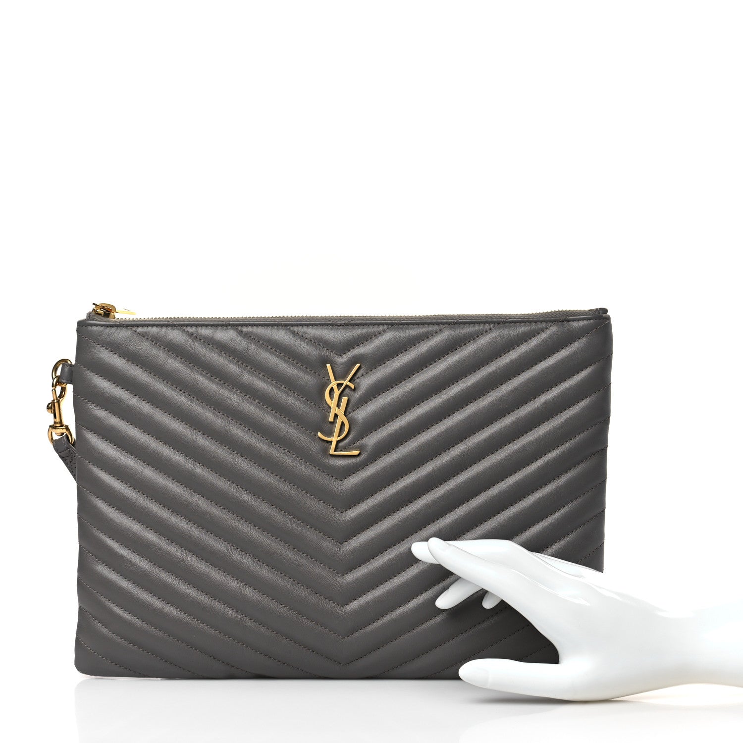 Saint Laurent Calfskin Matelasse Monogram Cassandre Tablet Pouch Fog 2 of 10