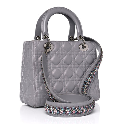 Christian Dior Lambskin Cannage Medium Lady Dior Crystal Strap Grey 3 of 16
