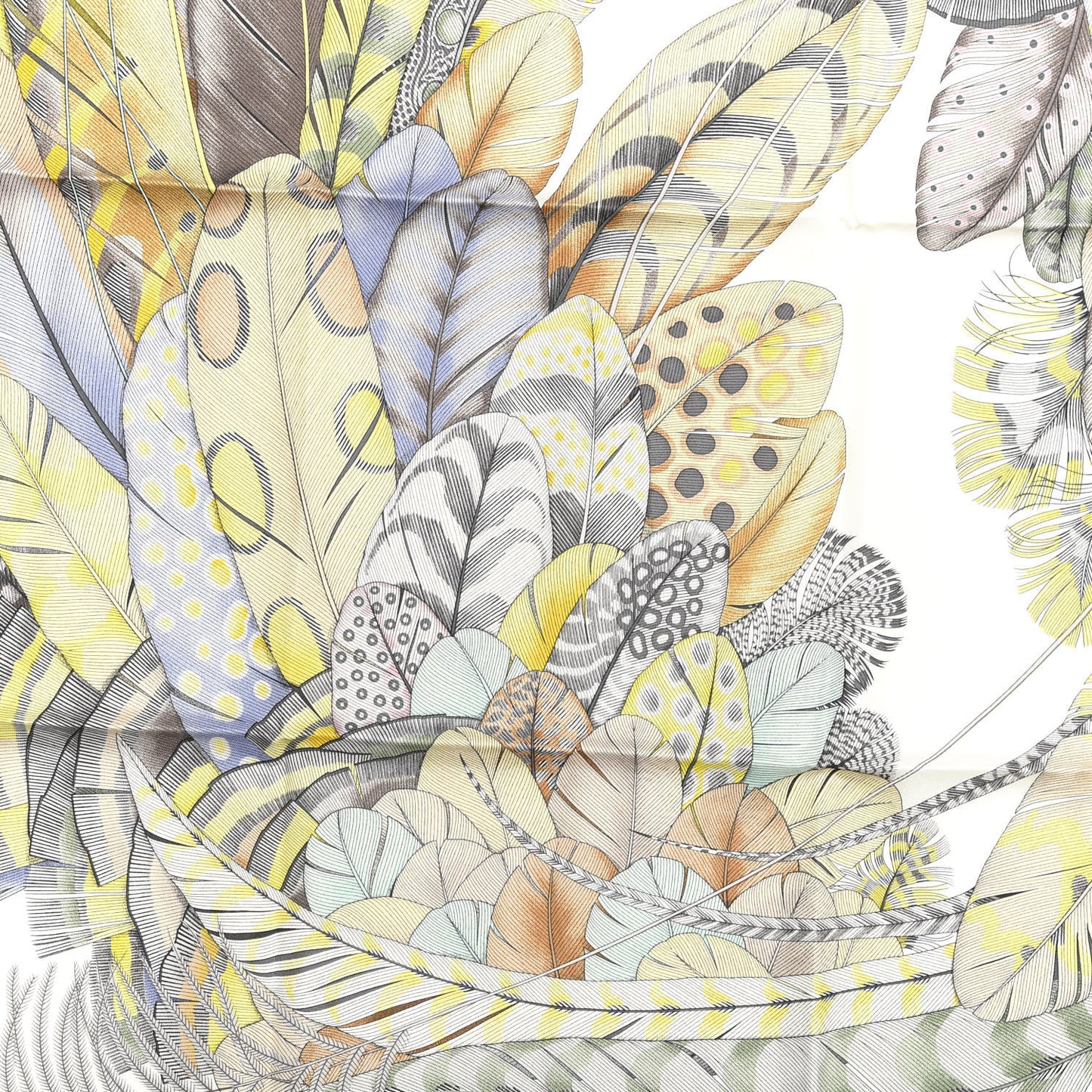 Silk Plumes En Fete Scarf 90 Blanc Jaune Mauve