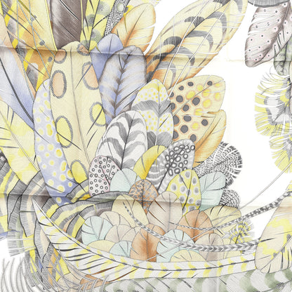 Hermes Silk Plumes En Fete Scarf 90 Blanc Jaune Mauve 4 of 5
