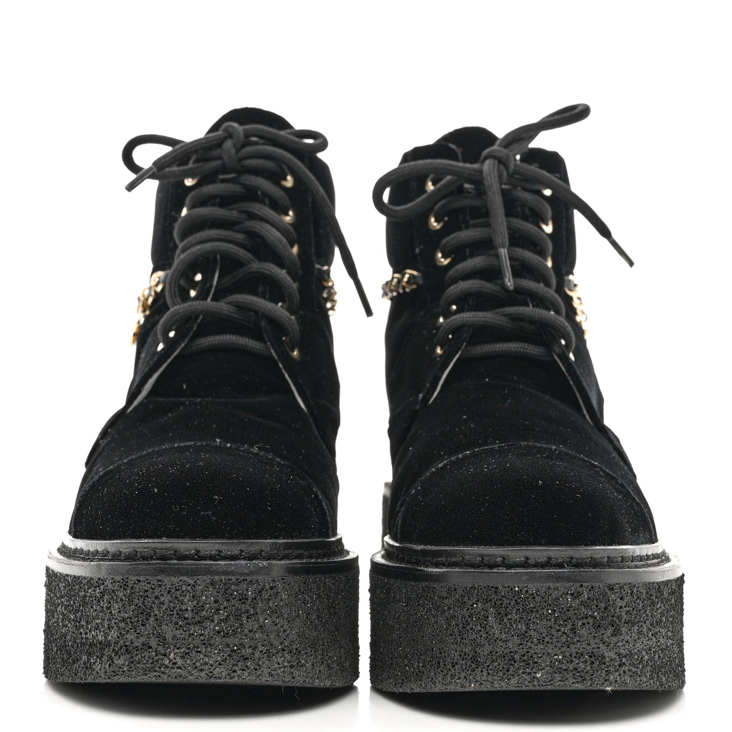 Velvet Chain Lace Up CC Short Boots 38.5 Black