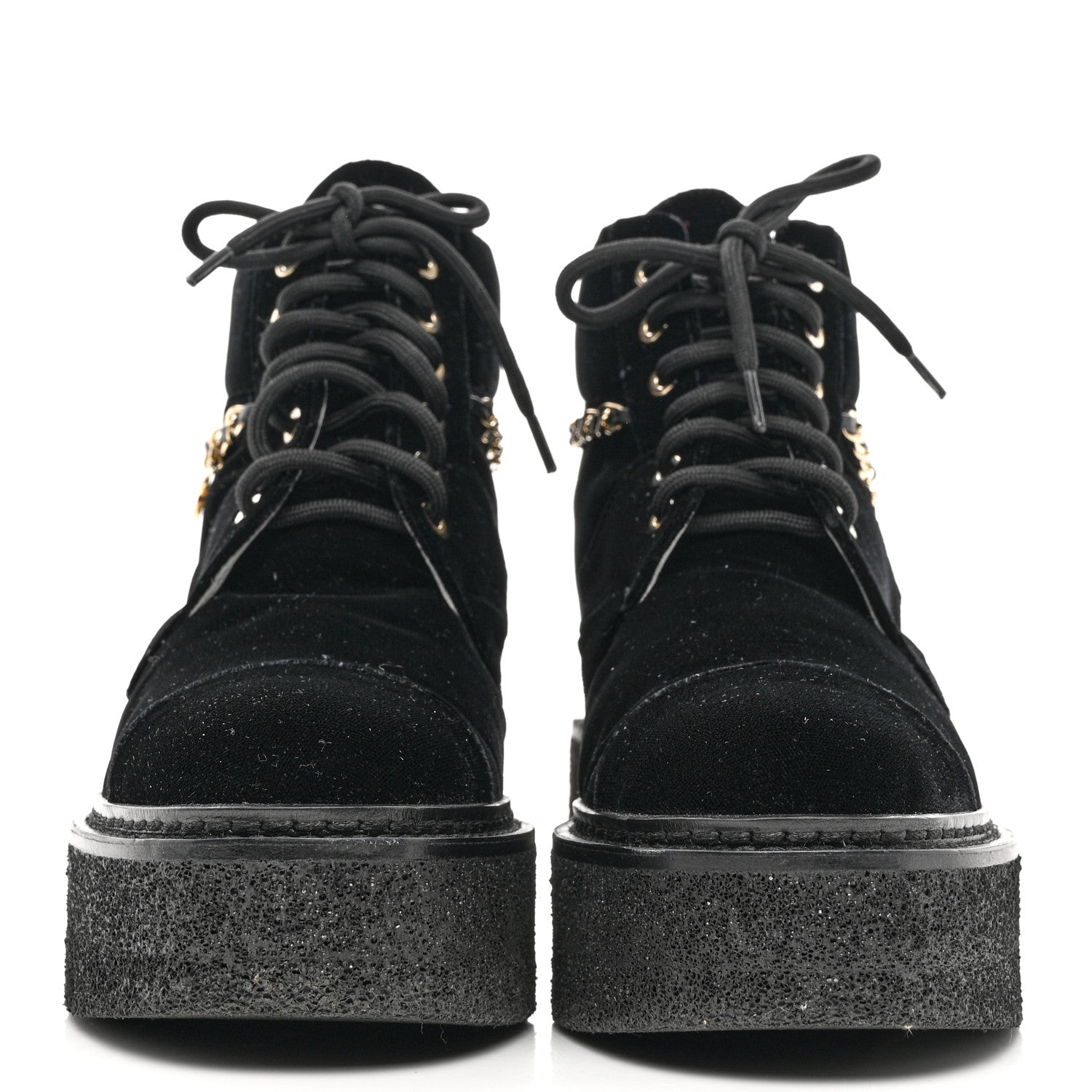 Chanel Velvet Chain Lace Up CC Short Boots 38.5 Black 2 of 9