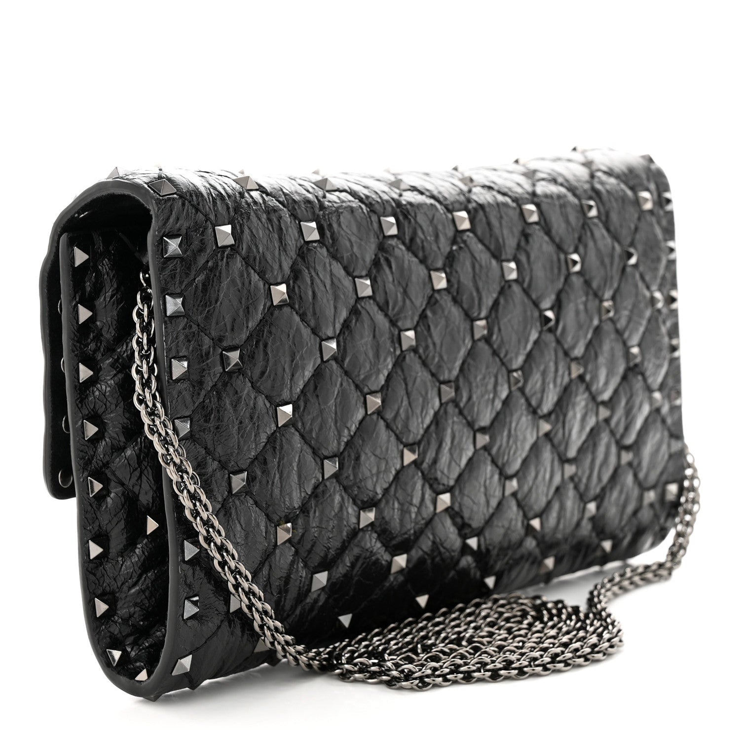 Valentino Garavani Craquele Nappa Rockstud Spike Wallet on Chain Black 3 of 9