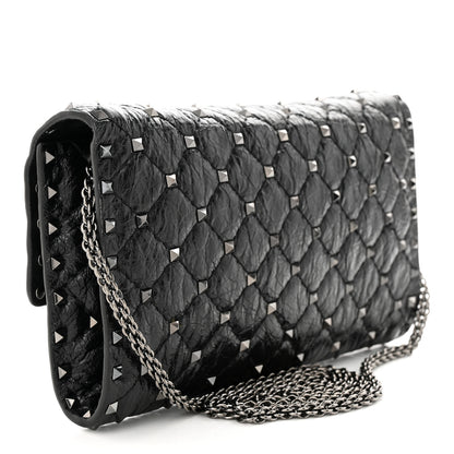 Valentino Garavani Craquele Nappa Rockstud Spike Wallet on Chain Black 3 of 9