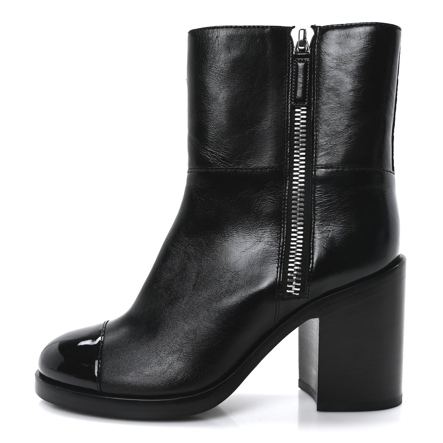 Calfskin Patent Quilted Cap Toe CC Boots 37 Black