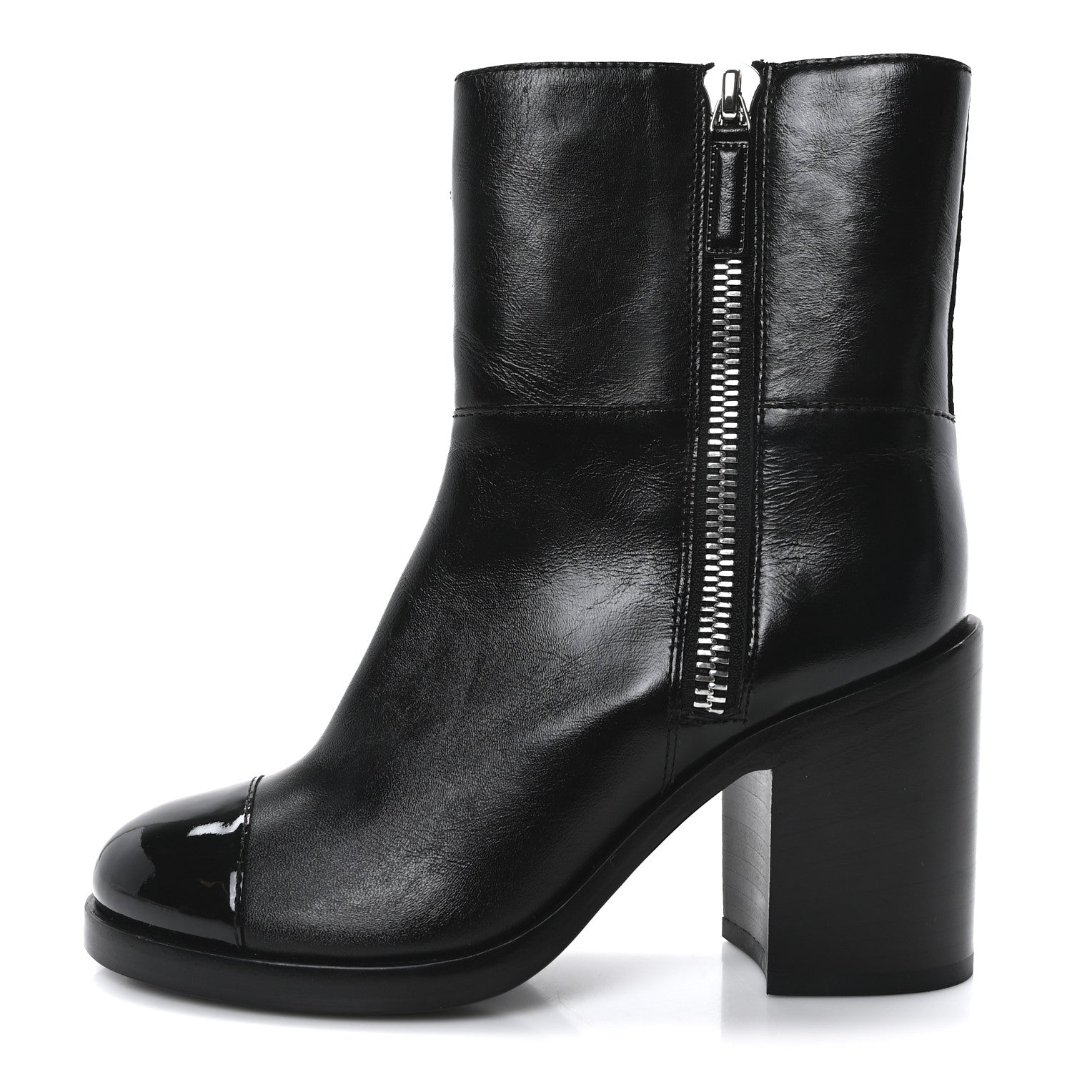 Chanel Calfskin Patent Quilted Cap Toe CC Boots 37 Black 1 of 8