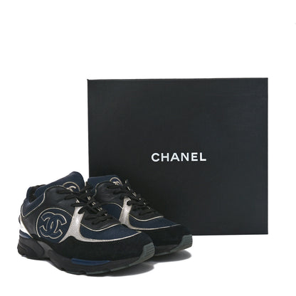 Chanel Mesh Suede Calfskin Womens CC Sneakers 36 Dark Blue Black Silver 9 of 9