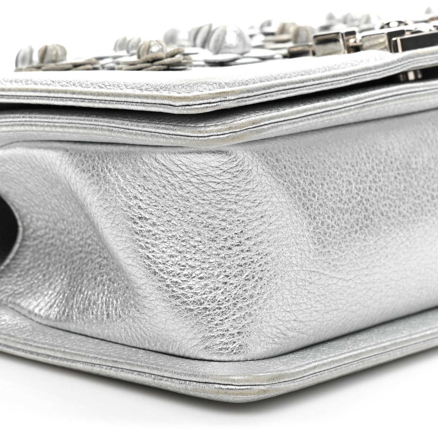 Chanel Metallic Calfskin Camellia Quilted Small Boy Flap Silver 9 of 18