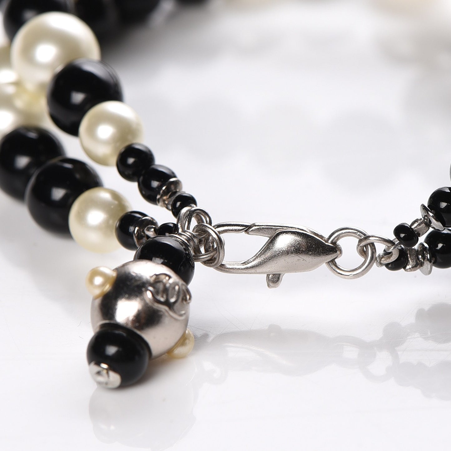 Pearl Bead CC Bracelet Black White