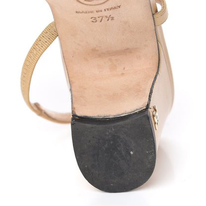 Chanel Goatskin Grosgrain Cap Toe CC Slingback Pumps 37.5 Beige Black 13 of 17