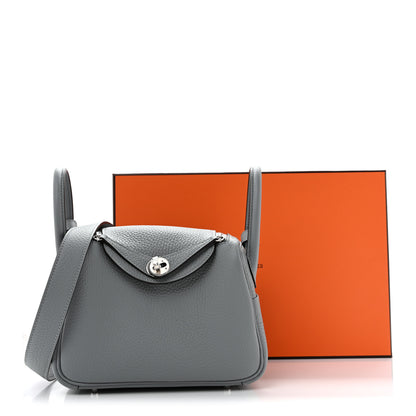 Hermes Taurillon Clemence Mini Lindy 20 Gris Pantin 11 of 11