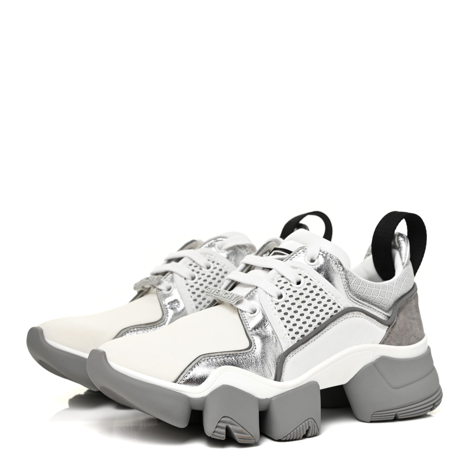Givenchy Metallic Calfskin Neoprene Suede Mesh Baisse Jaw Low Sneakers 37 White Silver 3 of 7