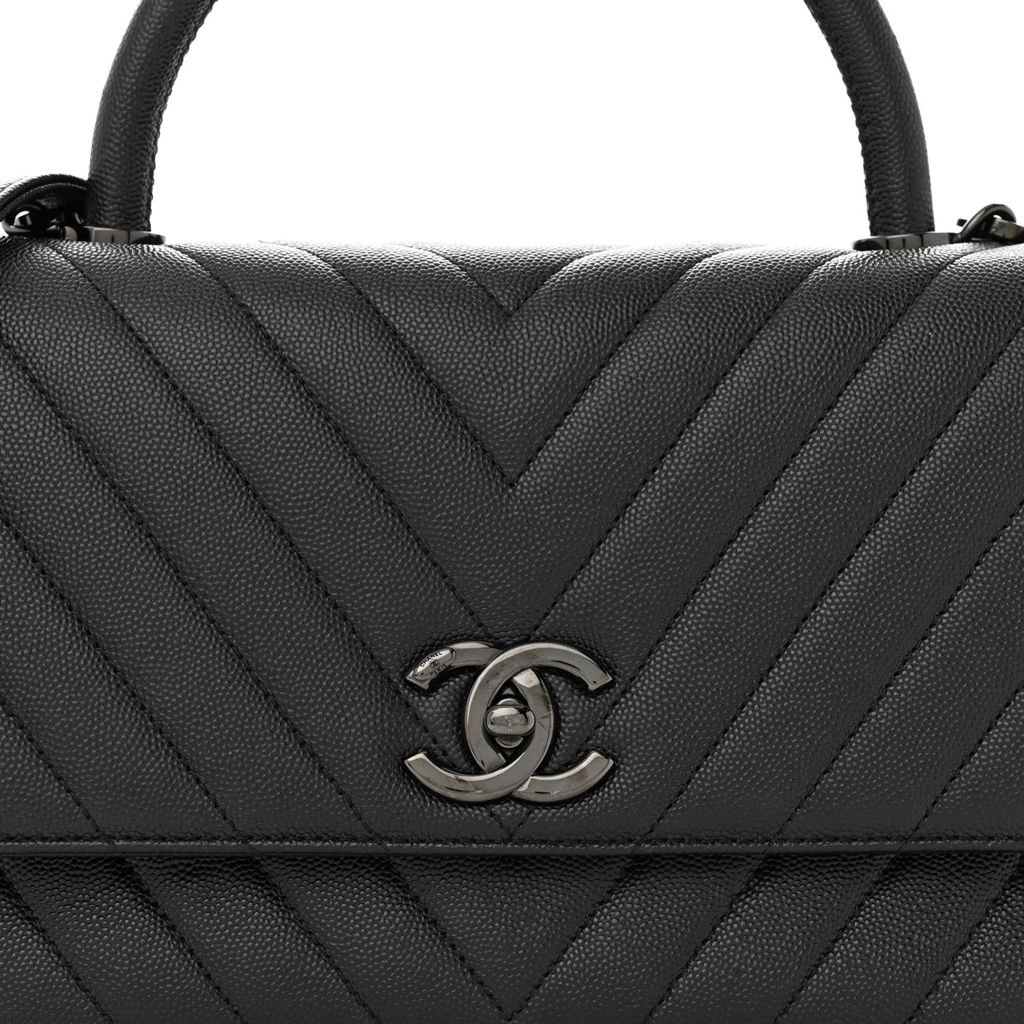Caviar Chevron Quilted Small Coco Handle Flap So Black