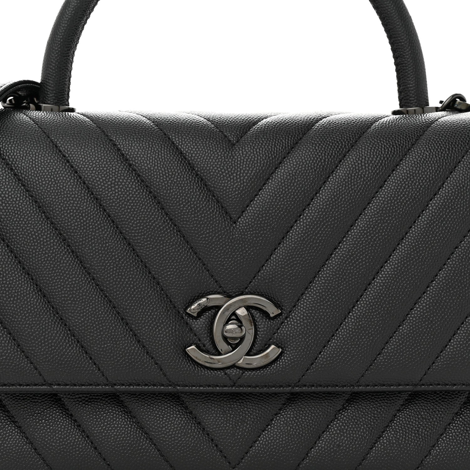 Chanel Caviar Chevron Quilted Small Coco Handle Flap So Black 8 of 14