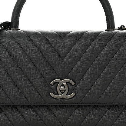 Chanel Caviar Chevron Quilted Small Coco Handle Flap So Black 8 of 14