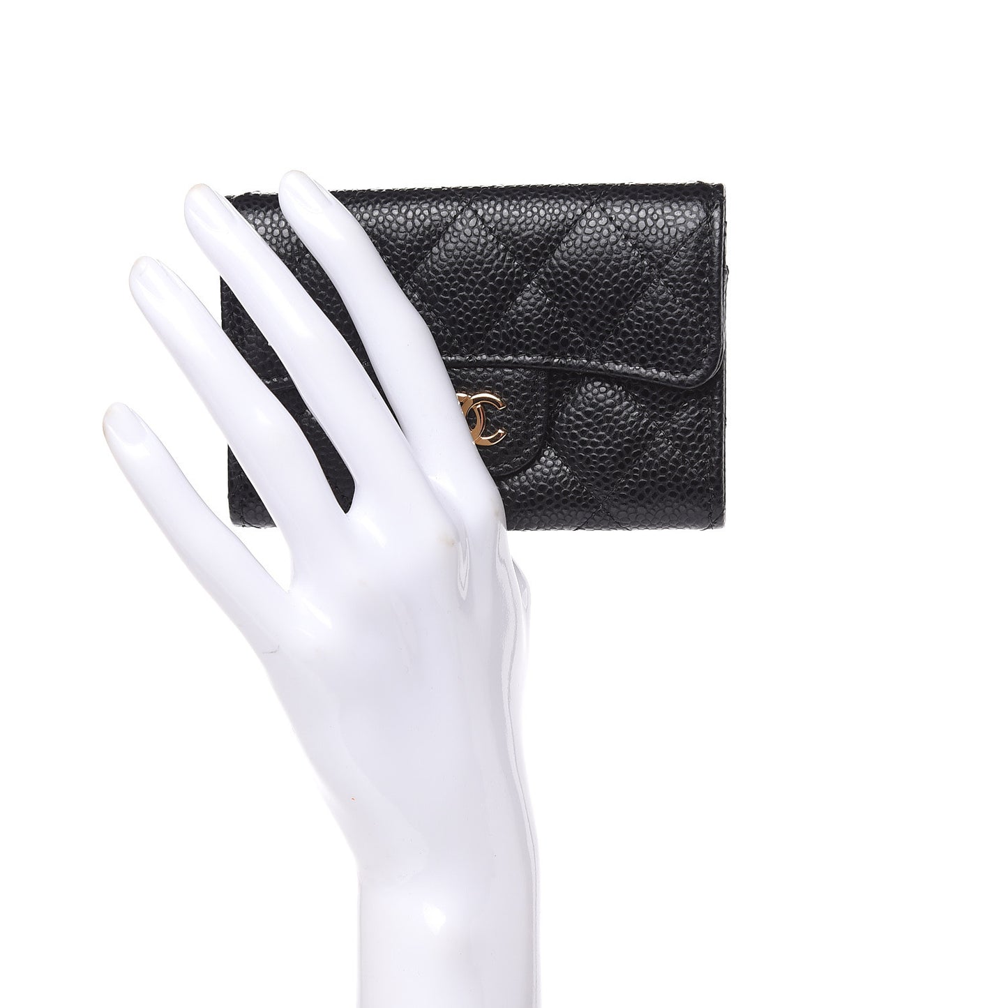 Caviar Quilted Flap Card Holder Wallet Black