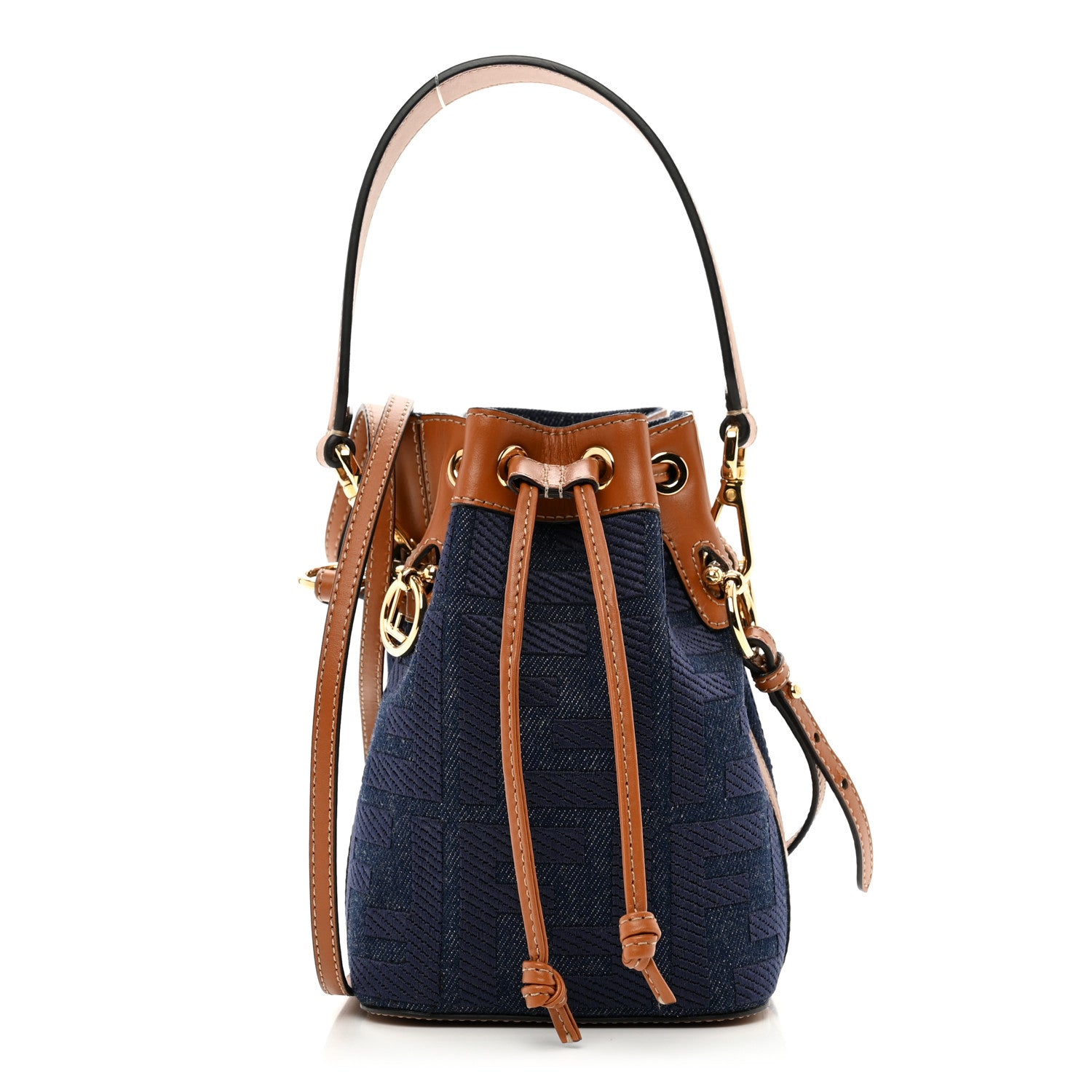 Fendi Denim Vitello King F is Fendi FF Embroidered Mini Mon Tresor Bucket Bag Blue Cuoio 1 of 8