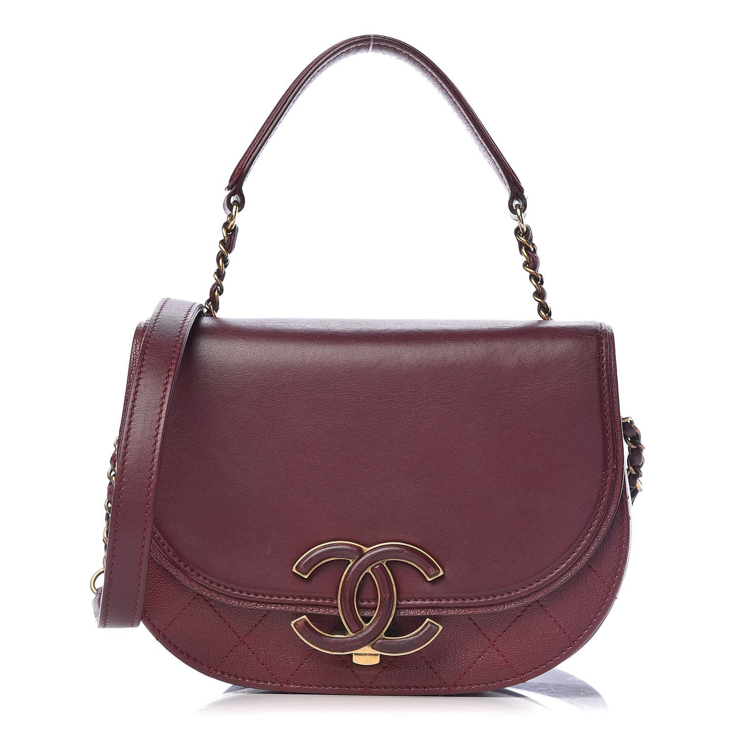 Shiny Calfskin Goatskin Quilted Small Coco Curve Messenger Flap Burgundy