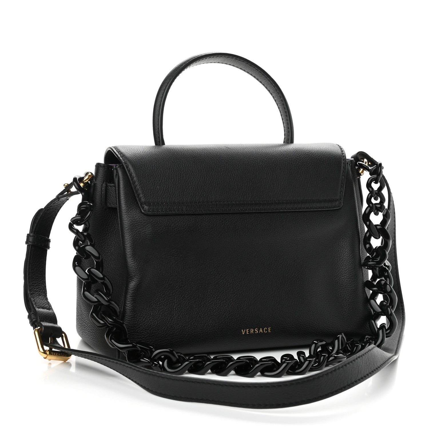 Versace Calfskin Medium La Medusa Top Handle Handbag Black Lilac 3 of 11