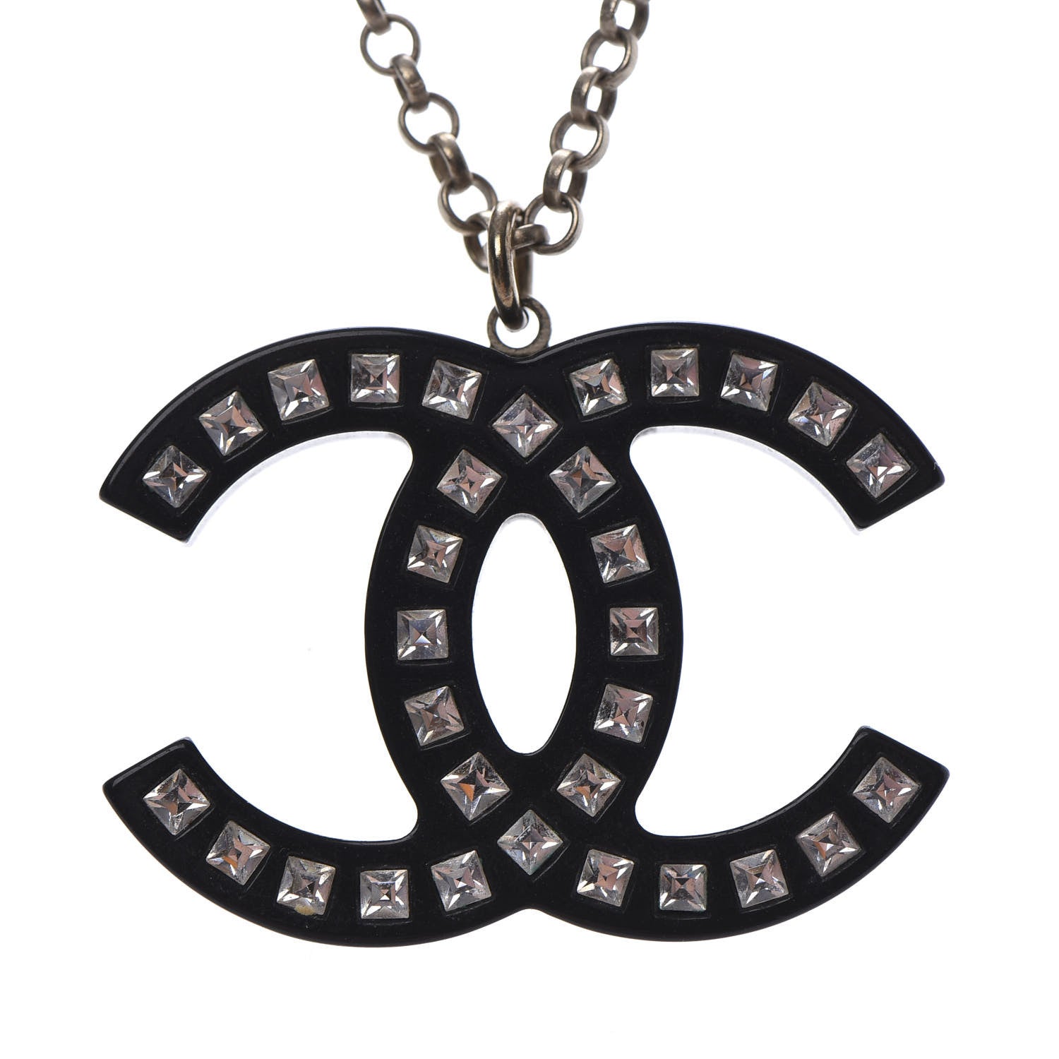 Chanel Resin Baguette Crystal CC Necklace Black 4 of 6