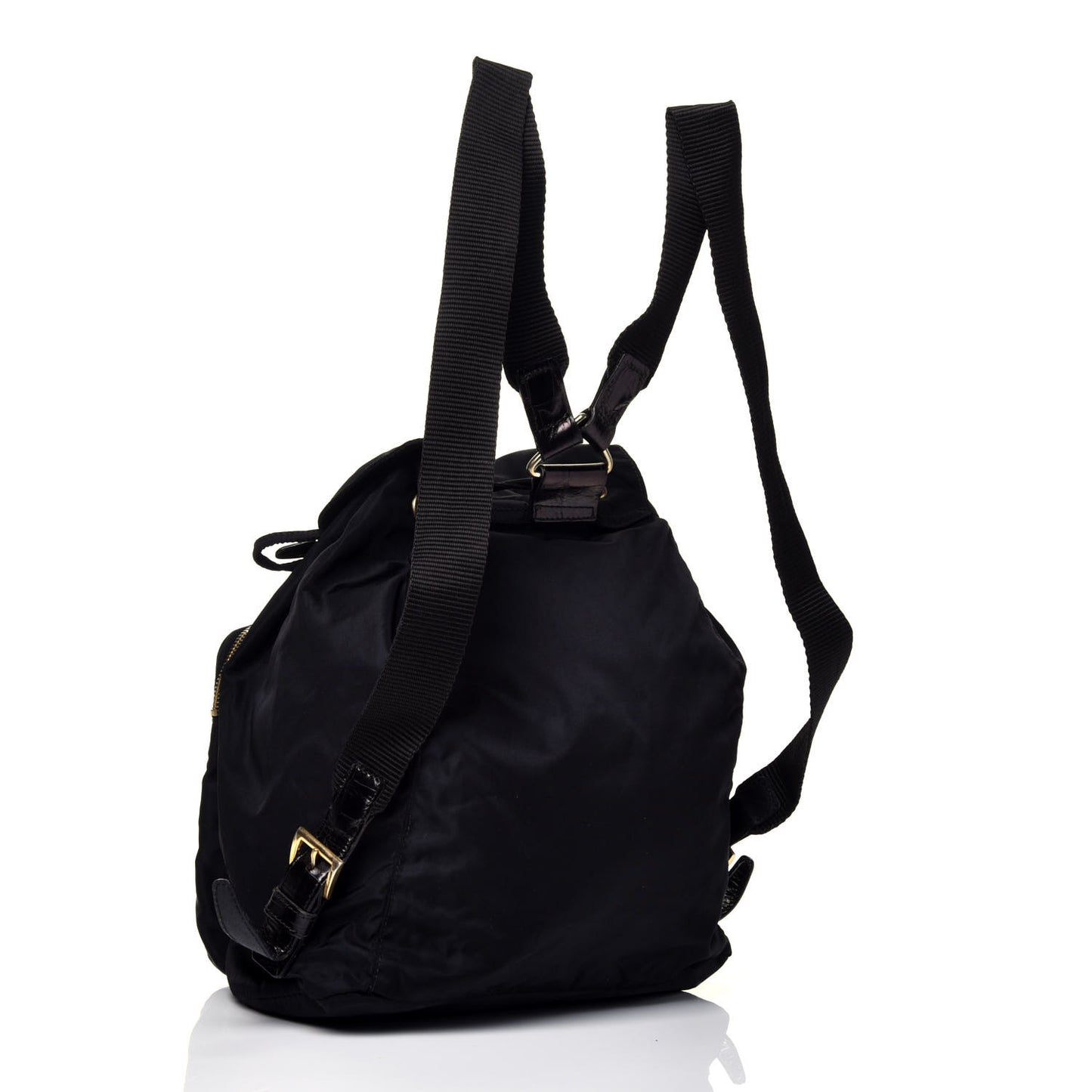 Tessuto Nylon Crocodile Embossed Calfskin Cinch Backpack Black