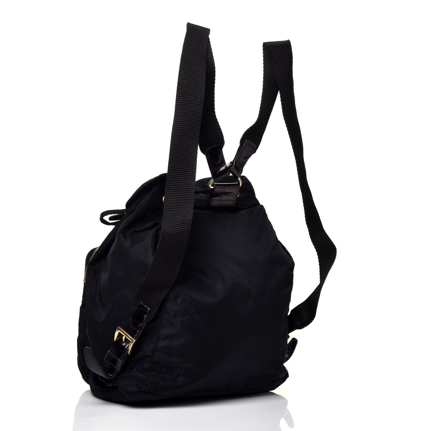 Prada Tessuto Nylon Crocodile Embossed Calfskin Cinch Backpack Black 5 of 14