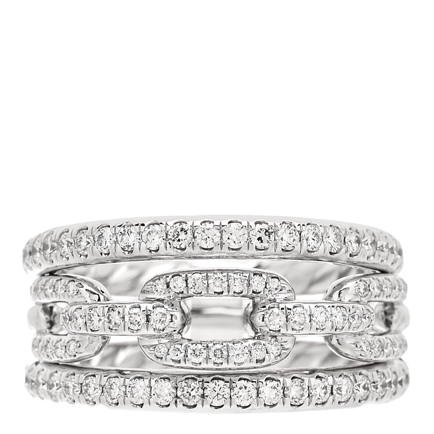 18K White Gold Diamond Stax Three-Row Pave Chain Link Ring 50 5.25