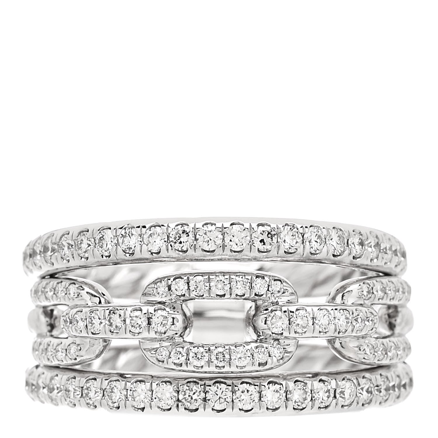David Yurman 18K White Gold Diamond Stax Three-Row Pave Chain Link Ring 50 5.25 1 of 5