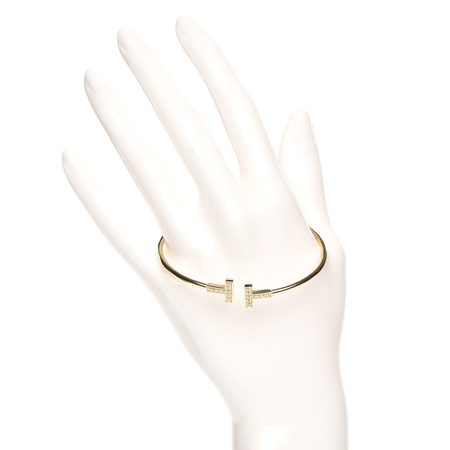 Tiffany 18K Yellow Gold Diamond T Wire Bracelet 2 of 5