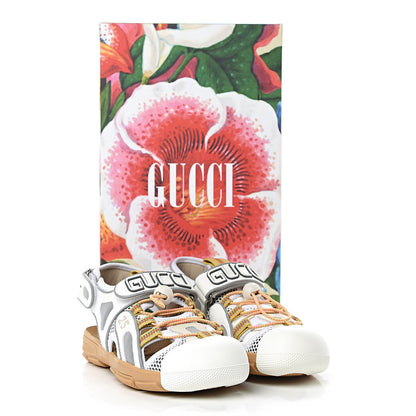 Gucci Mesh Fabric Tinsel Sport Sandals 37.5 White Silver 9 of 9