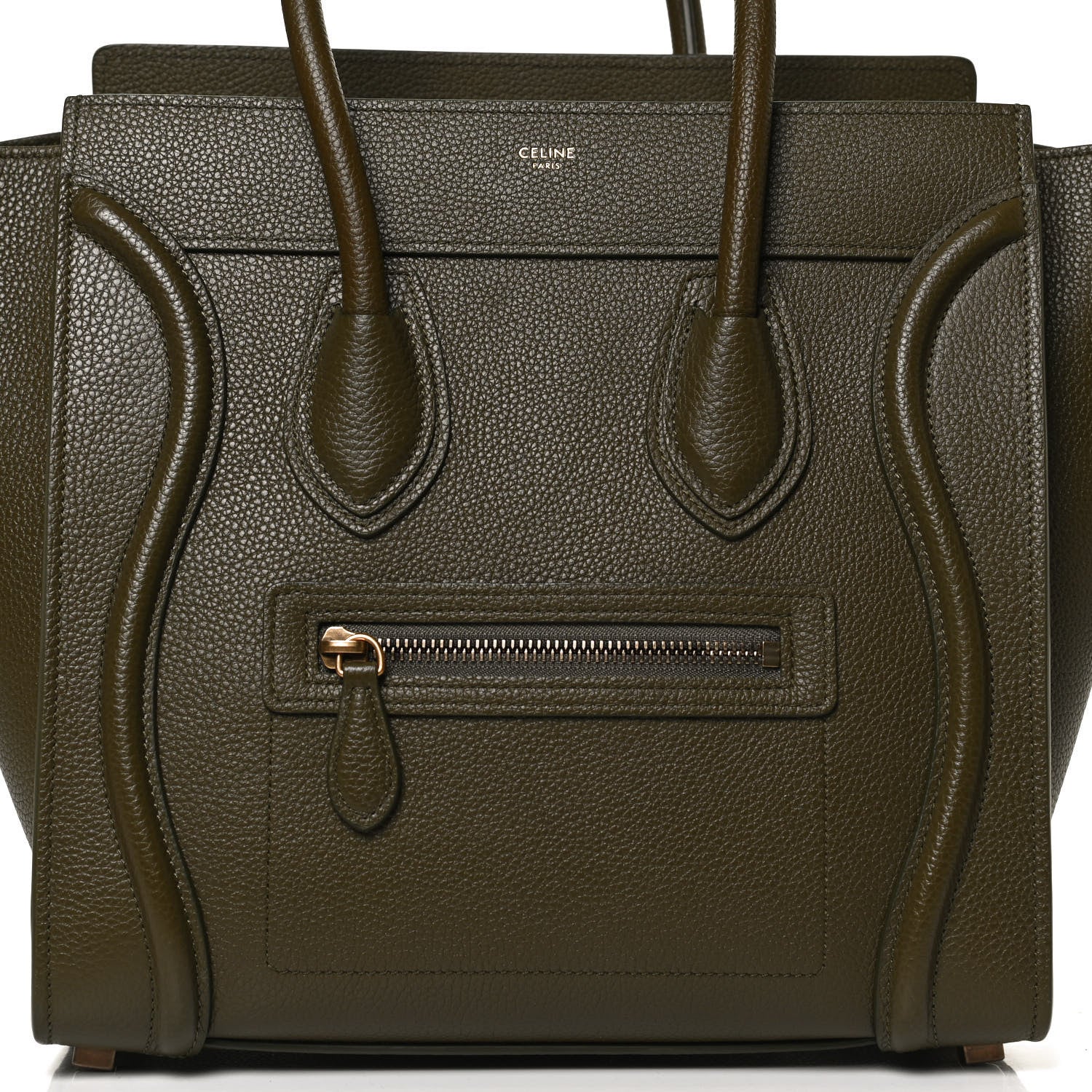 Celine Drummed Calfskin Micro Luggage Dark Olive 8 of 12