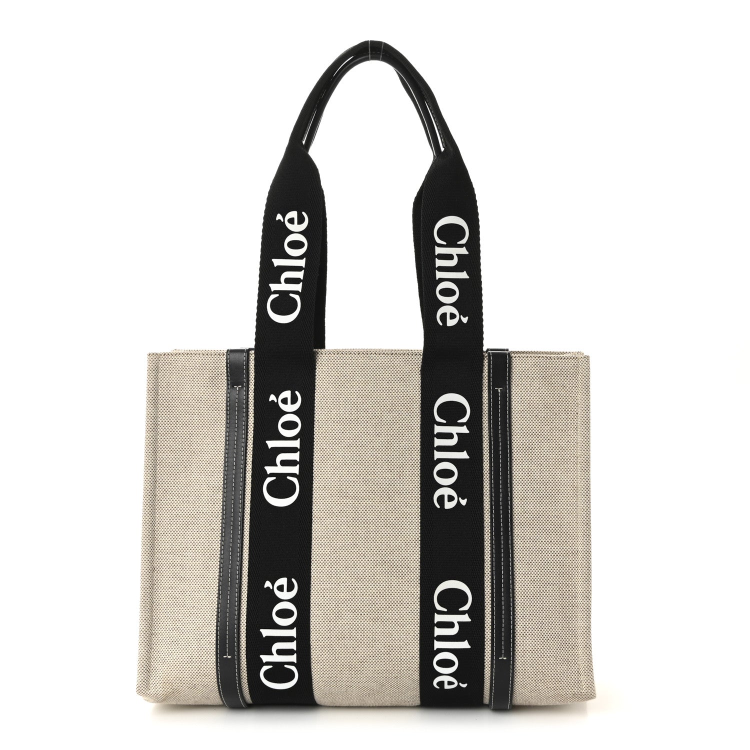Chloe Linen Calfskin Medium Woody Ribbon Tote Black Blue 1 of 10