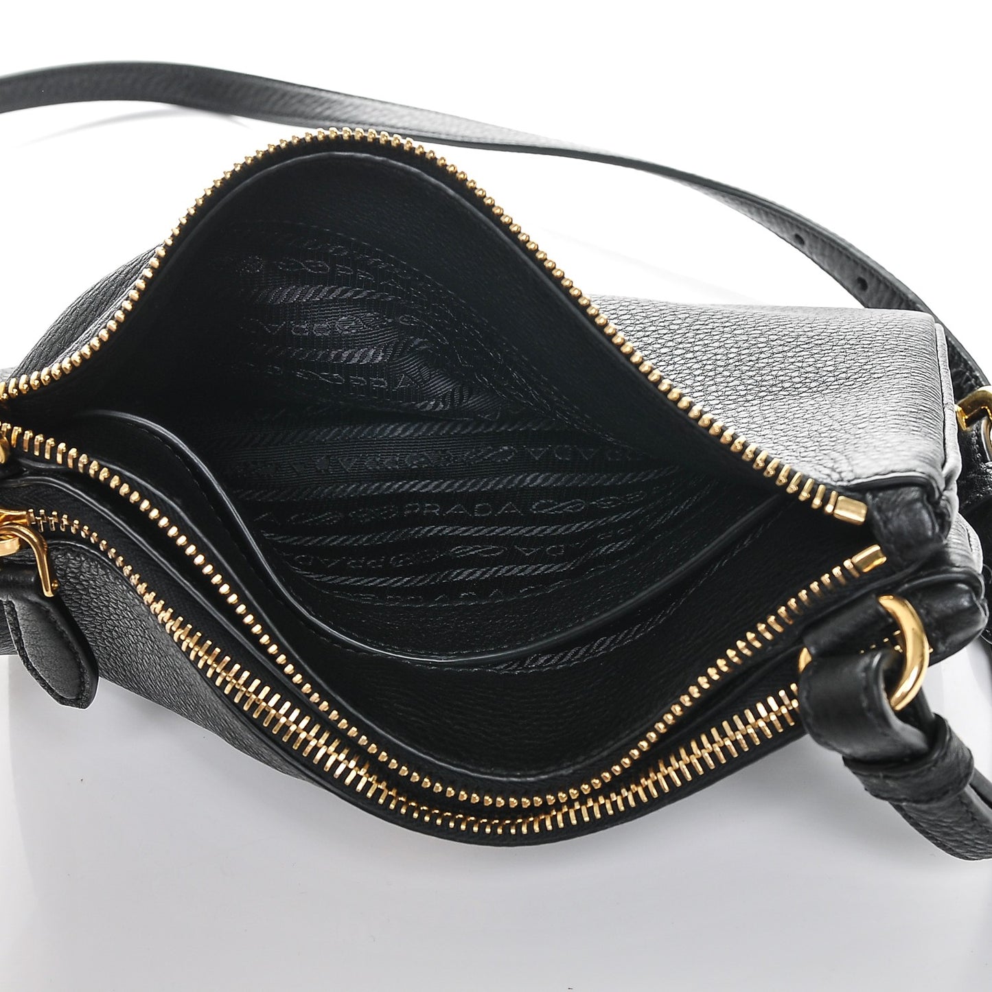 Vitello Phenix Double Zip Crossbody Bag Black
