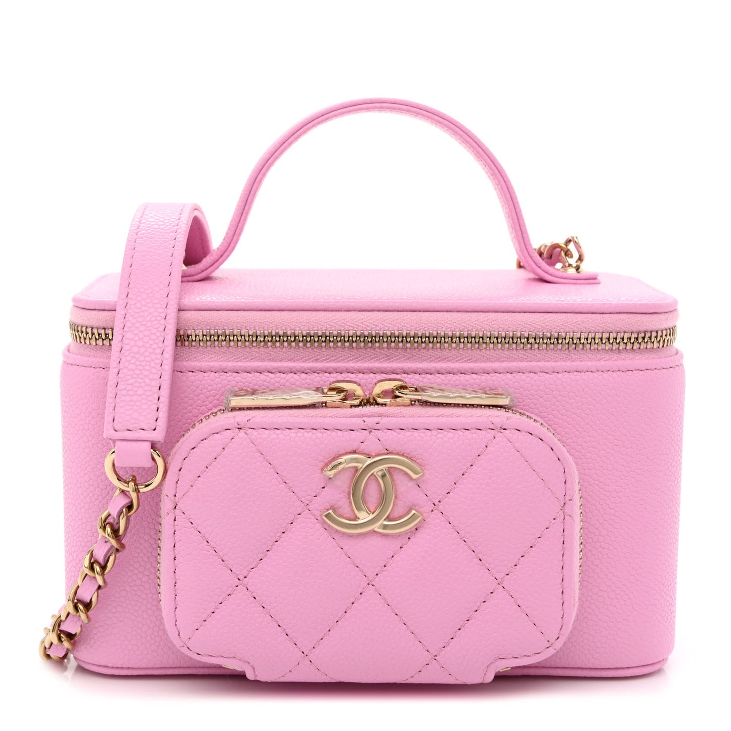 Caviar Quilted Top Handle Pocket Vanity Case Lilac