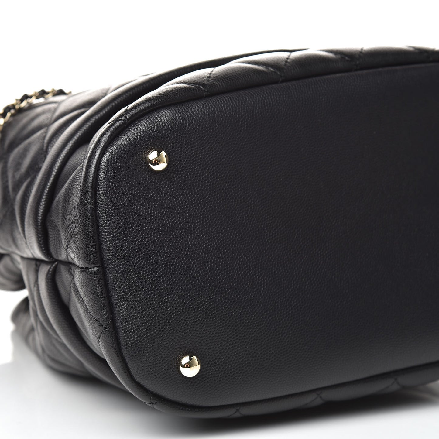 Caviar Quilted Large Rolled Up Bucket Drawstring Bag Black