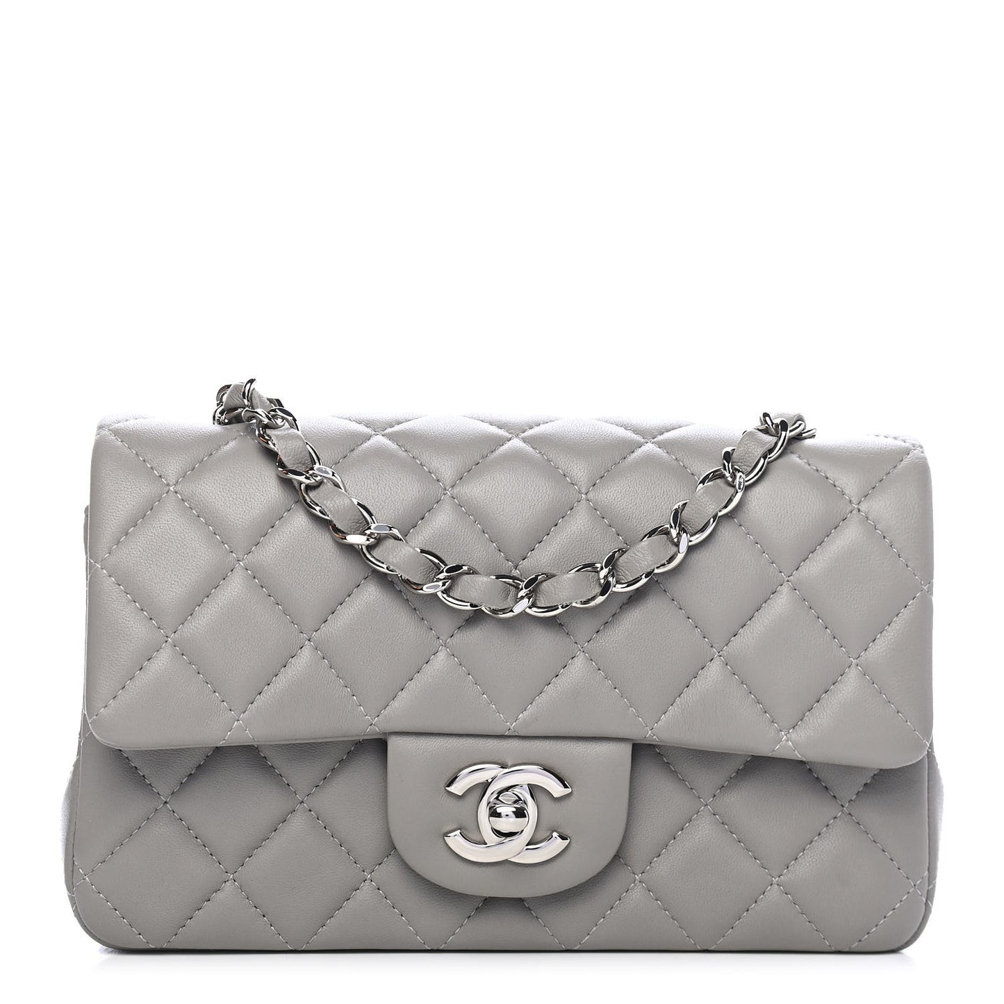 Lambskin Quilted Mini Rectangular Flap Grey