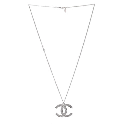 Chanel Crystal CC Pendant Necklace Silver 3 of 5