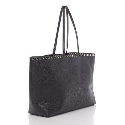 Valentino Garavani Grained Calfskin Rockstud Shoulder Tote Black 2 of 10
