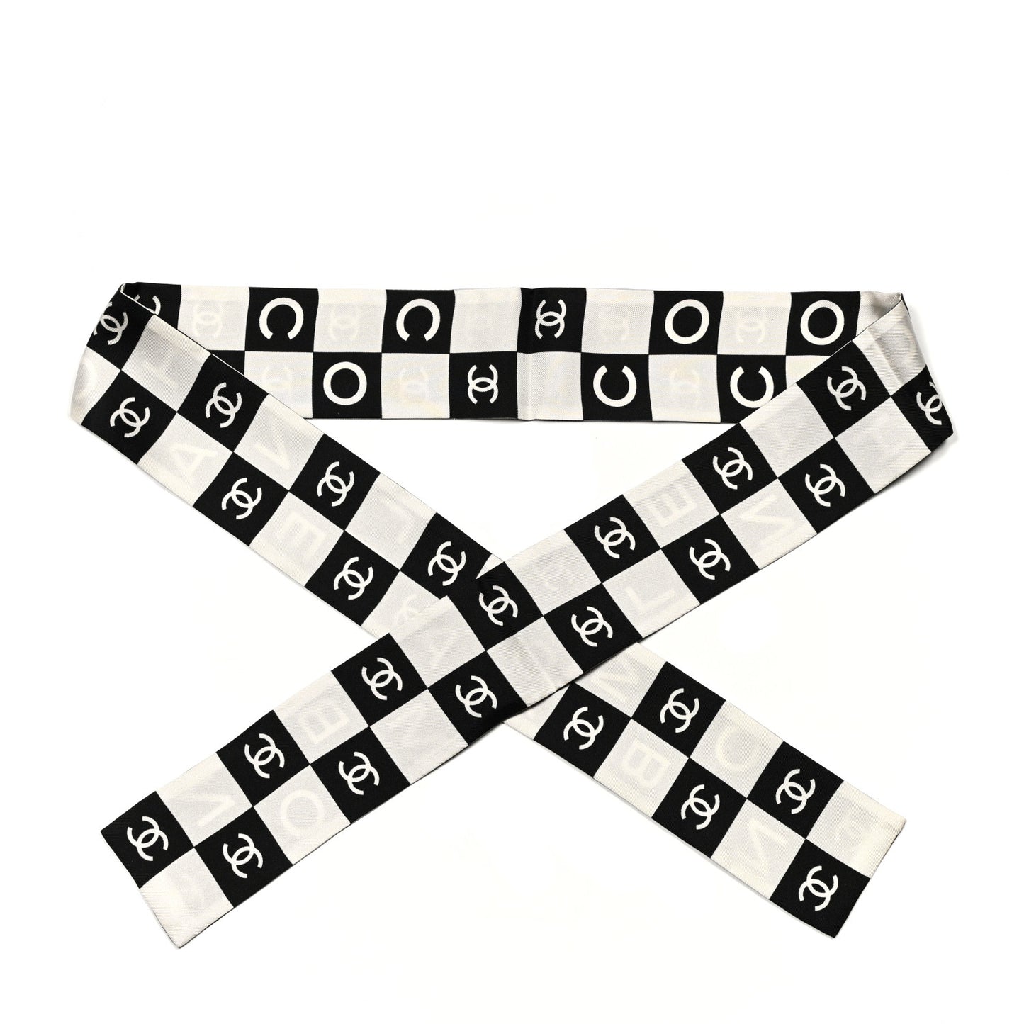 Silk Logo Cambon Slim Bandeau Scarf Black Ecru