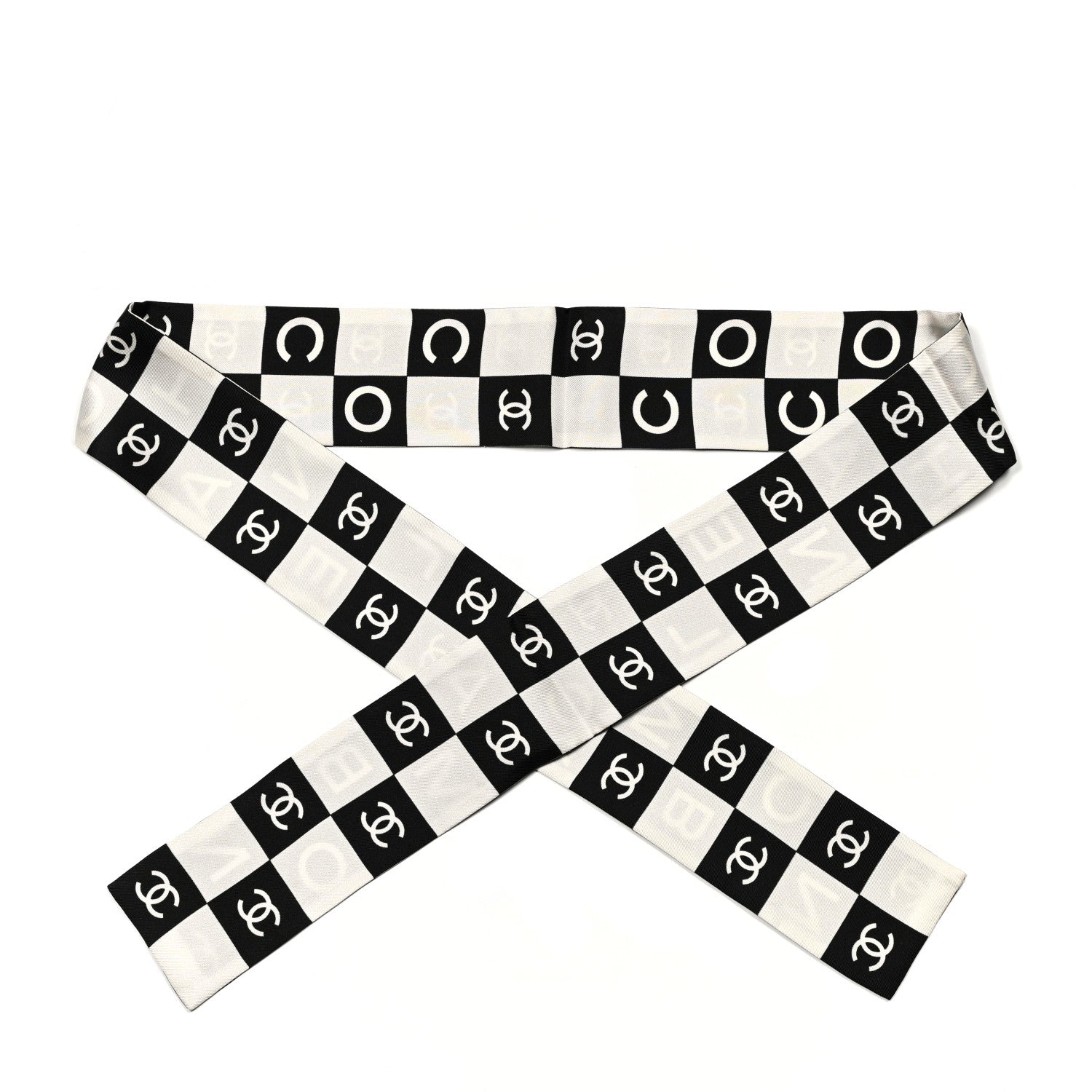 Chanel Silk Logo Cambon Slim Bandeau Scarf Black Ecru 1 of 3