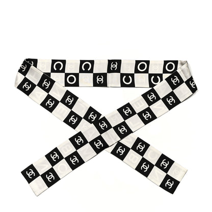 Chanel Silk Logo Cambon Slim Bandeau Scarf Black Ecru 1 of 3