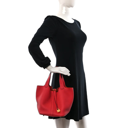 Hermes Taurillon Clemence Picotin Lock 22 MM Rouge de Coeur 2 of 9