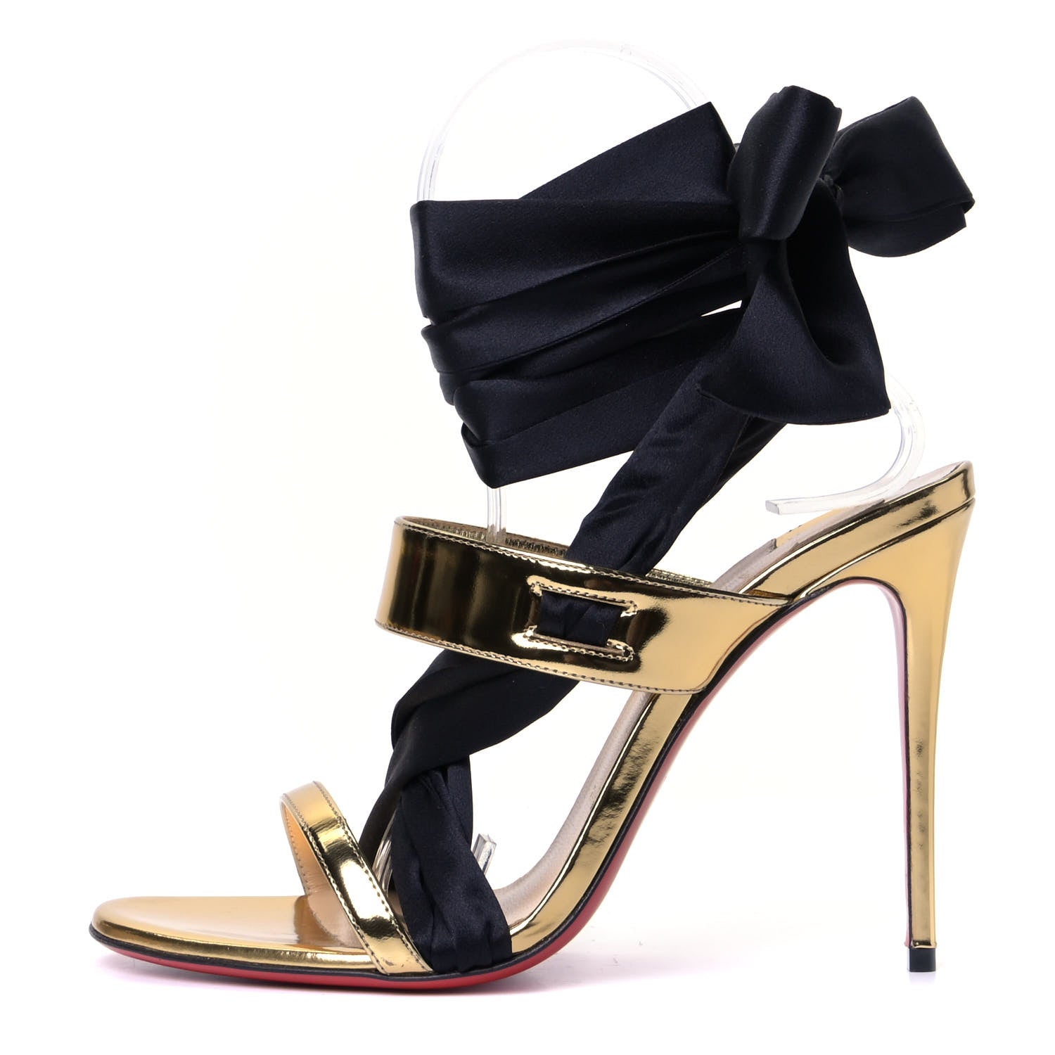 Christian Louboutin Specchio Crepe Foulard Cheville 100 Sandals 37 Gold Black 1 of 9