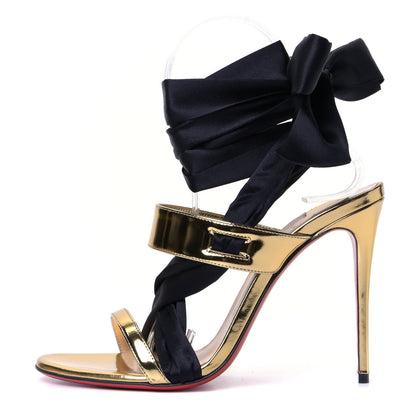 Christian Louboutin Specchio Crepe Foulard Cheville 100 Sandals 37 Gold Black 1 of 9