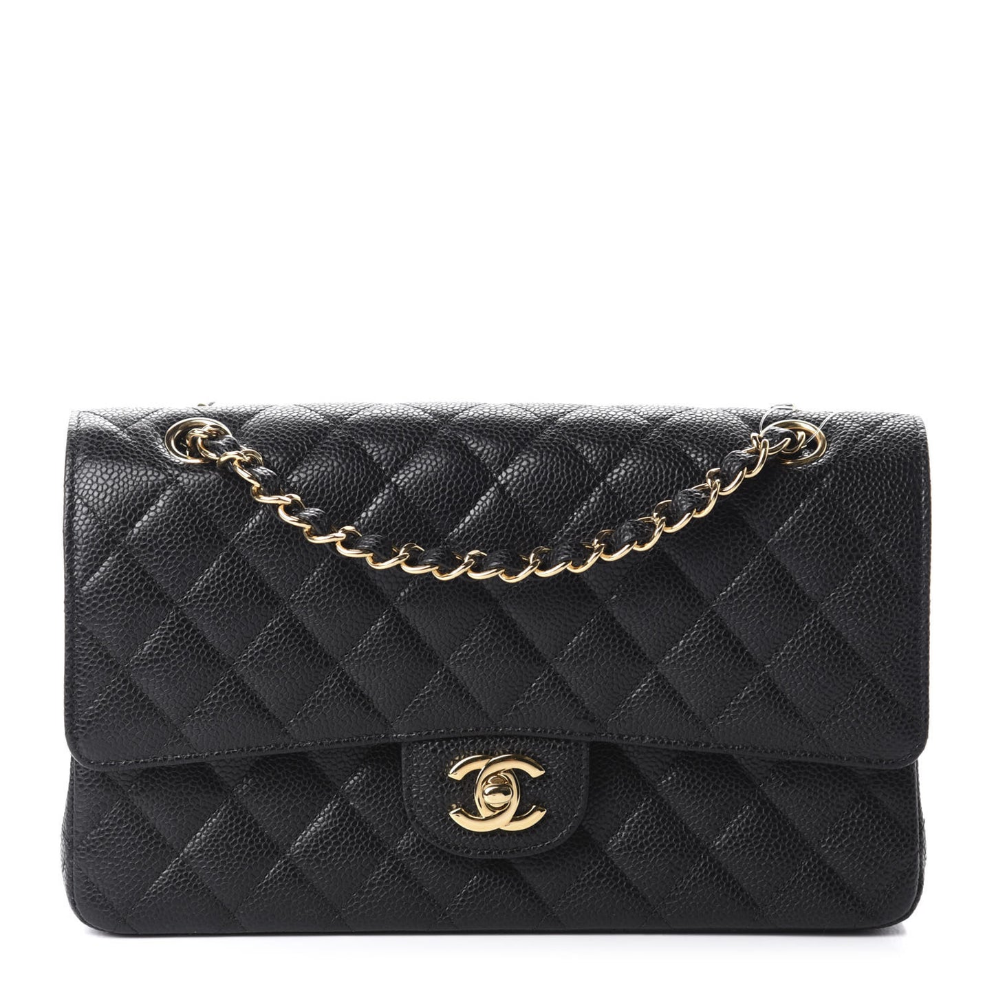 Caviar Quilted Medium Double Flap Black