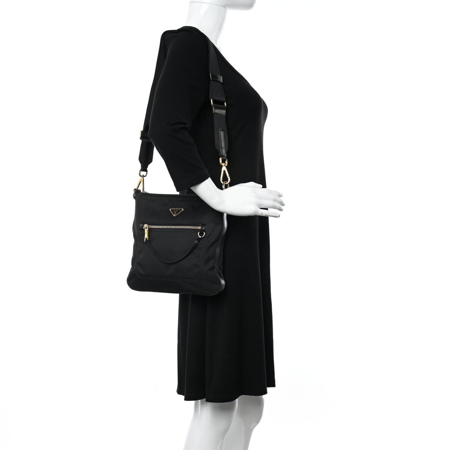 Tessuto Nylon Calfskin Crossbody Bag Black