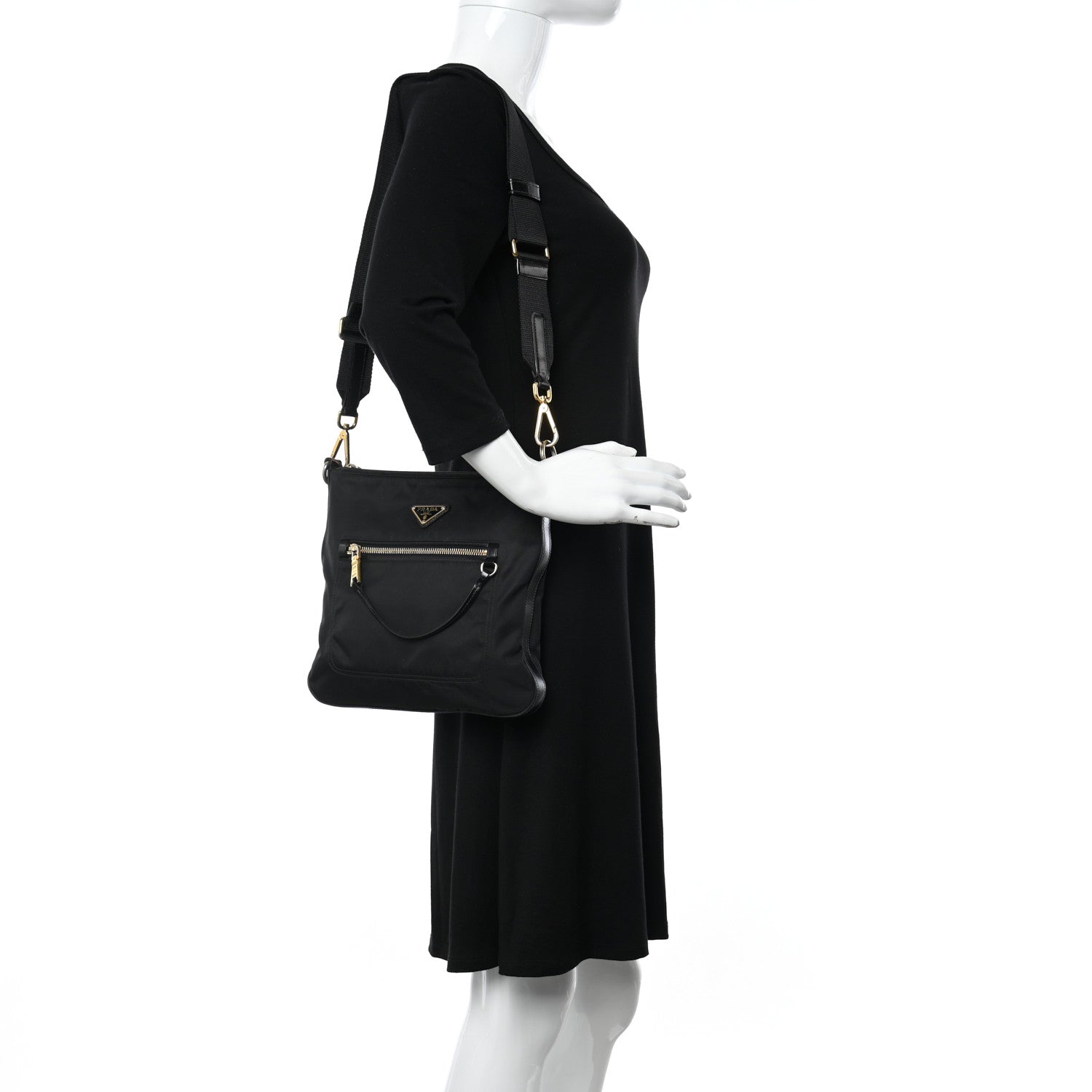 Prada Tessuto Nylon Calfskin Crossbody Bag Black 2 of 14