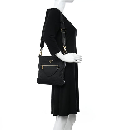 Prada Tessuto Nylon Calfskin Crossbody Bag Black 2 of 14