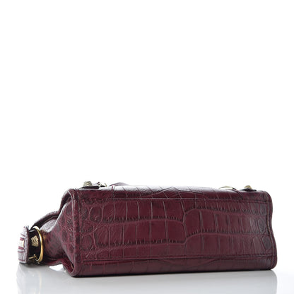 Balenciaga Calfskin Crocodile Embossed Giant 12 Gold Hardware Mini City Violet Prune 4 of 13